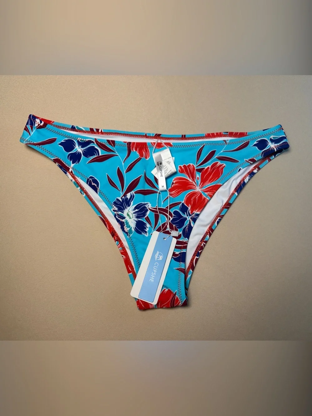 NWT Cupshe Swim Bikini Bottom Cheeky Turquoise Floral Medium
